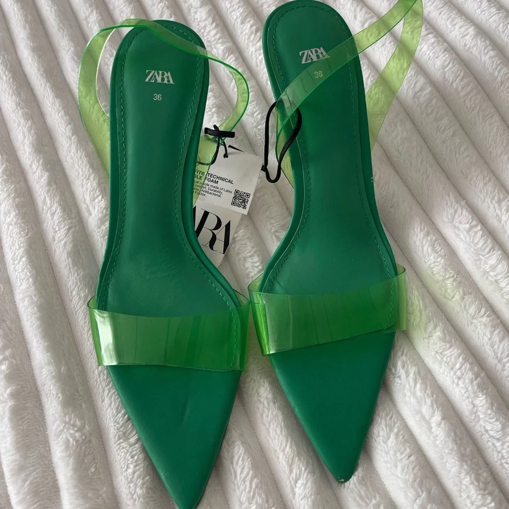 Zara Green Vinyl Slingback Heeled Sandals - Picture 5 of 8